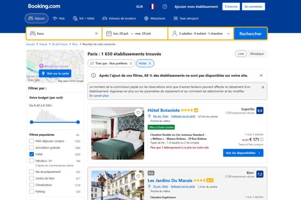 Selon la Répression des Fraudes, les Conditions Générales de Prestations de la société néerlandaise comportent des clauses « manifestement déséquilibrées au détriment des hôteliers français ». La DGCCRF enjoint la plateforme de se mettre en conformité d'ici fin 2025 avec le règlement européen régulant les services d’intermédiation en ligne et le code du commerce. Faute de quoi elle s'expose à une amende de plus de 69 millions d'euros. Booking.com, en désaccord avec ces, assure toutefois s'employer « activement à dissiper toutes les préoccupations ».