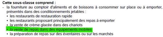 La composition de la sous-classe actuelle des foodtrucks